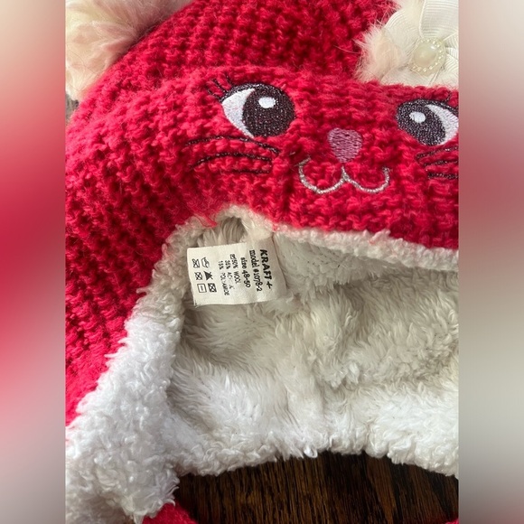 Kraft wool blend winter hat size 2/3 cat print red - Picture 2 of 4